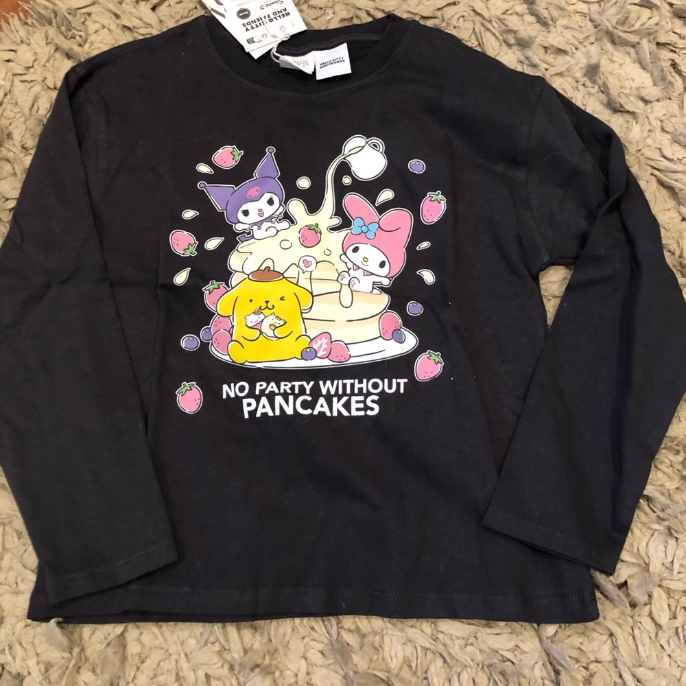 Zara Black Long Sleeve Tee with Cartoon Design